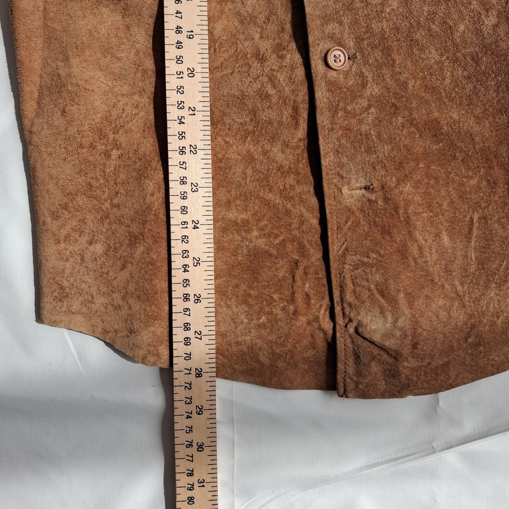 Danier Leather Suede Shirt Jacket Mens Tan Brown Button Front Lined Pockets - Picture 7 of 9